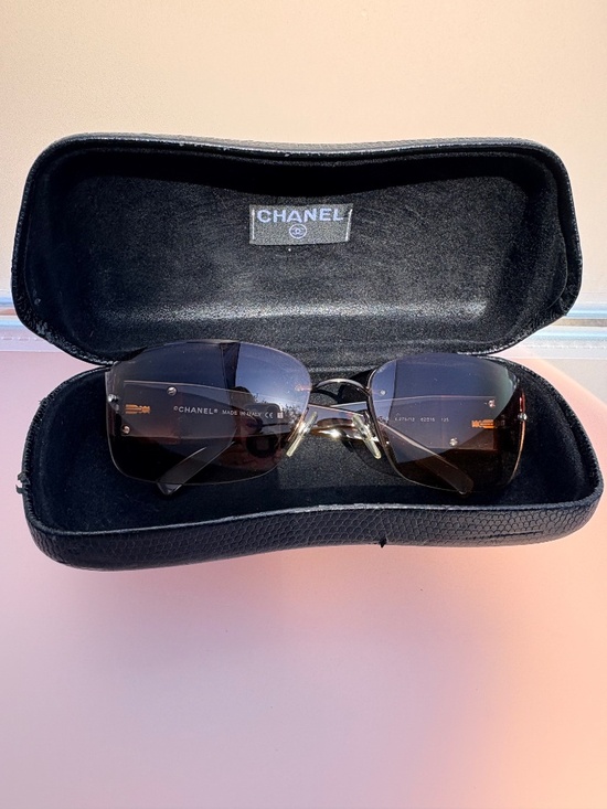 CHANEL Rhinestone CC Rimless Sunglasses Brown Gradient Y2K Glam 4117-B main image 14